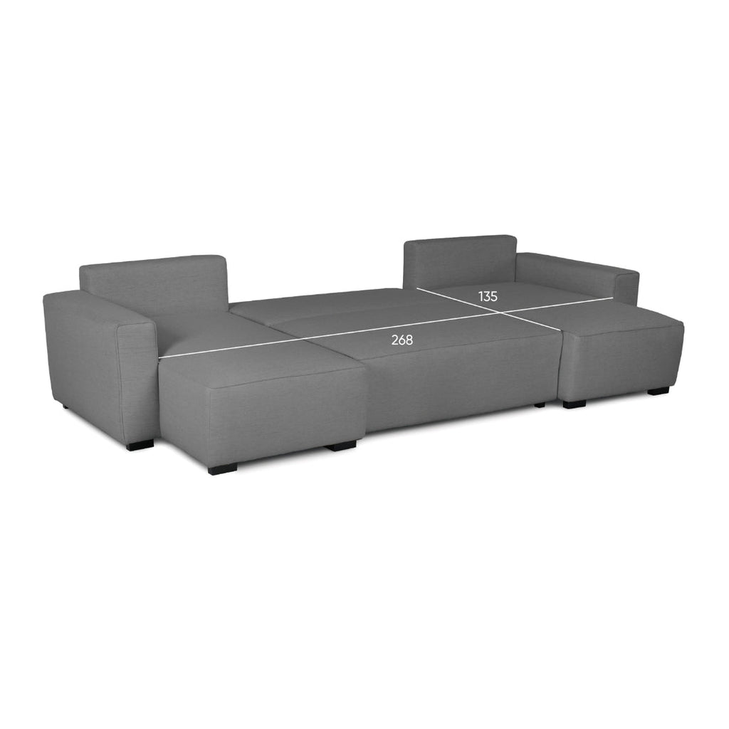 Sofá cama panorâmico com 2 chaise longue cinza JORDAN - Gato Preto