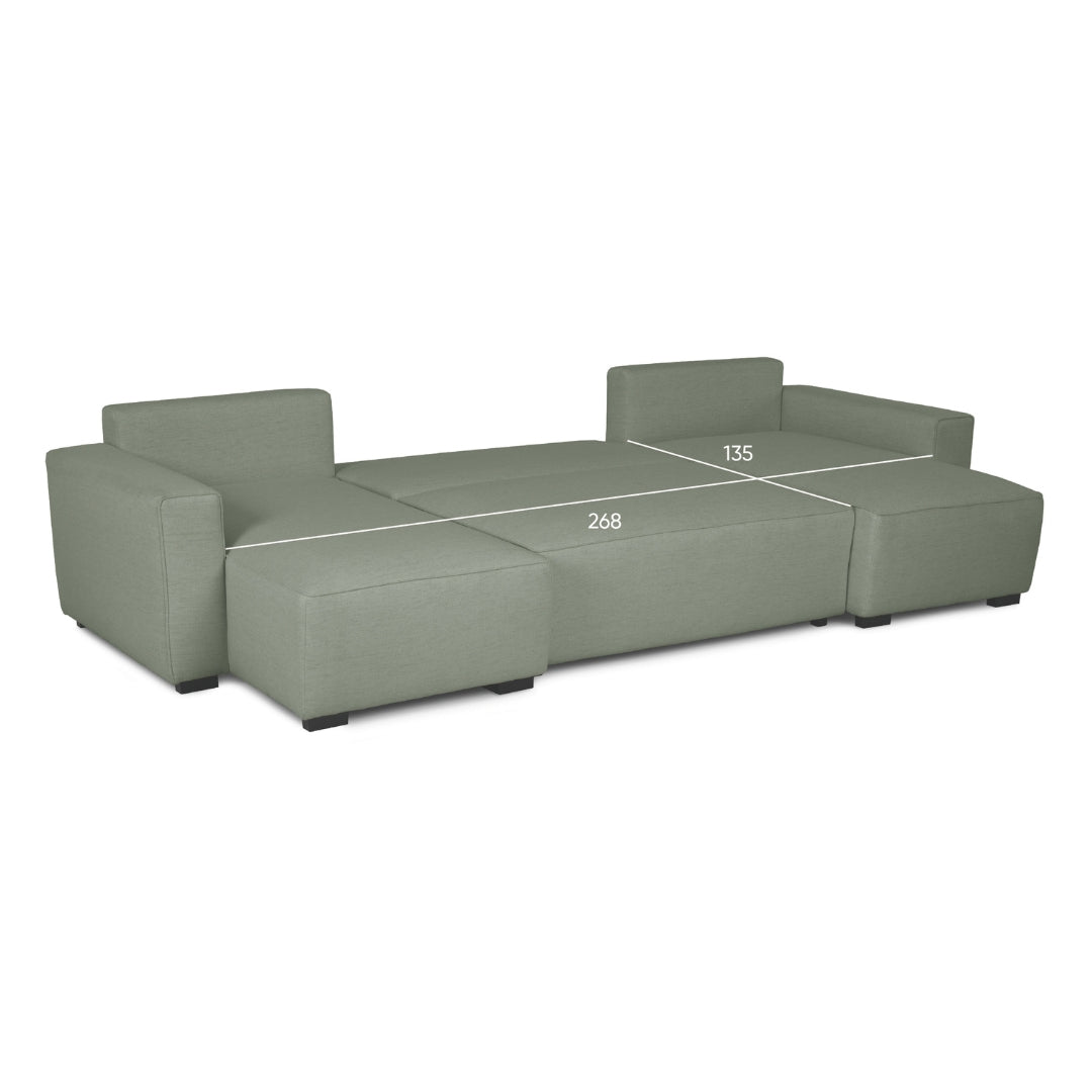 Sofá cama panorâmico com 2 chaise longue verde JORDAN - Gato Preto