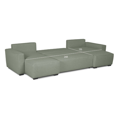 Sofá cama panorâmico com 2 chaise longue verde JORDAN - Gato Preto