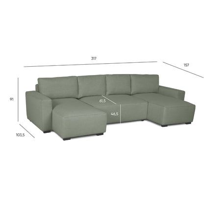 Sofá cama panorâmico com 2 chaise longue verde JORDAN - Gato Preto
