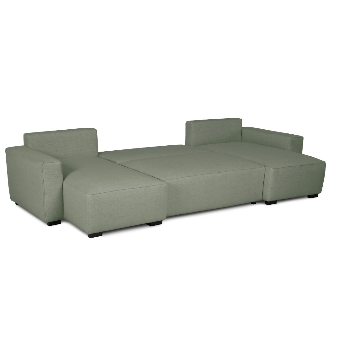 Sofá cama panorâmico com 2 chaise longue verde JORDAN - Gato Preto