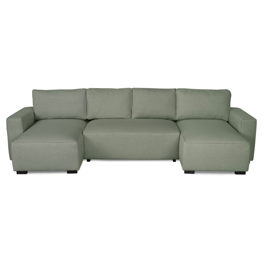Sofá cama panorâmico com 2 chaise longue verde JORDAN - Gato Preto