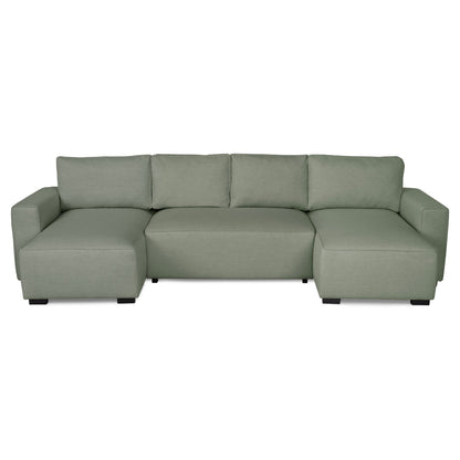 Sofá cama panorâmico com 2 chaise longue verde JORDAN - Gato Preto