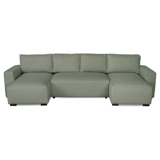 Sofá cama panorâmico com 2 chaise longue verde JORDAN - Gato Preto