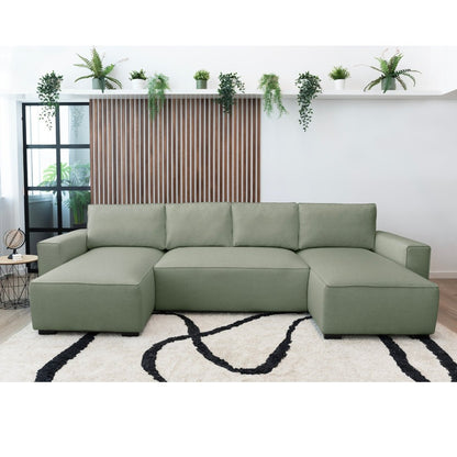 Sofá cama panorâmico com 2 chaise longue verde JORDAN - Gato Preto