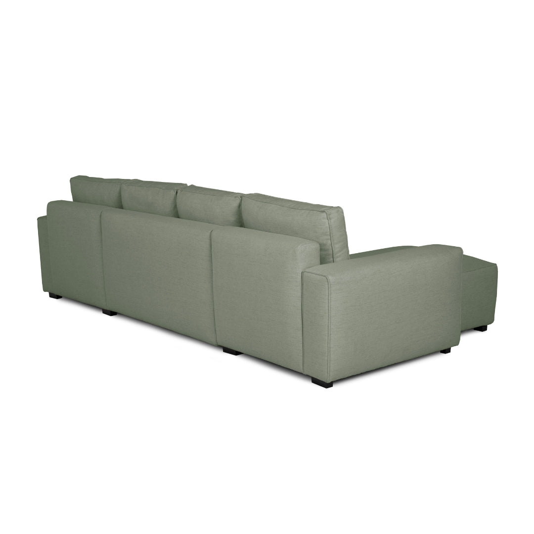 Sofá cama panorâmico com 2 chaise longue verde JORDAN - Gato Preto