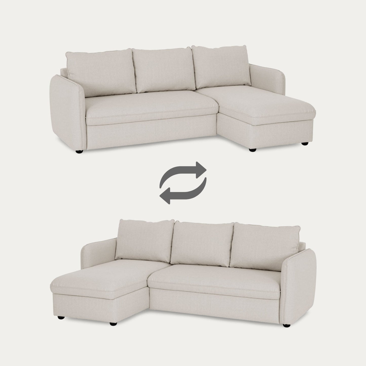 Sofá cama sistema easybed com chaise longue reversível bege VOGUE - Gato Preto