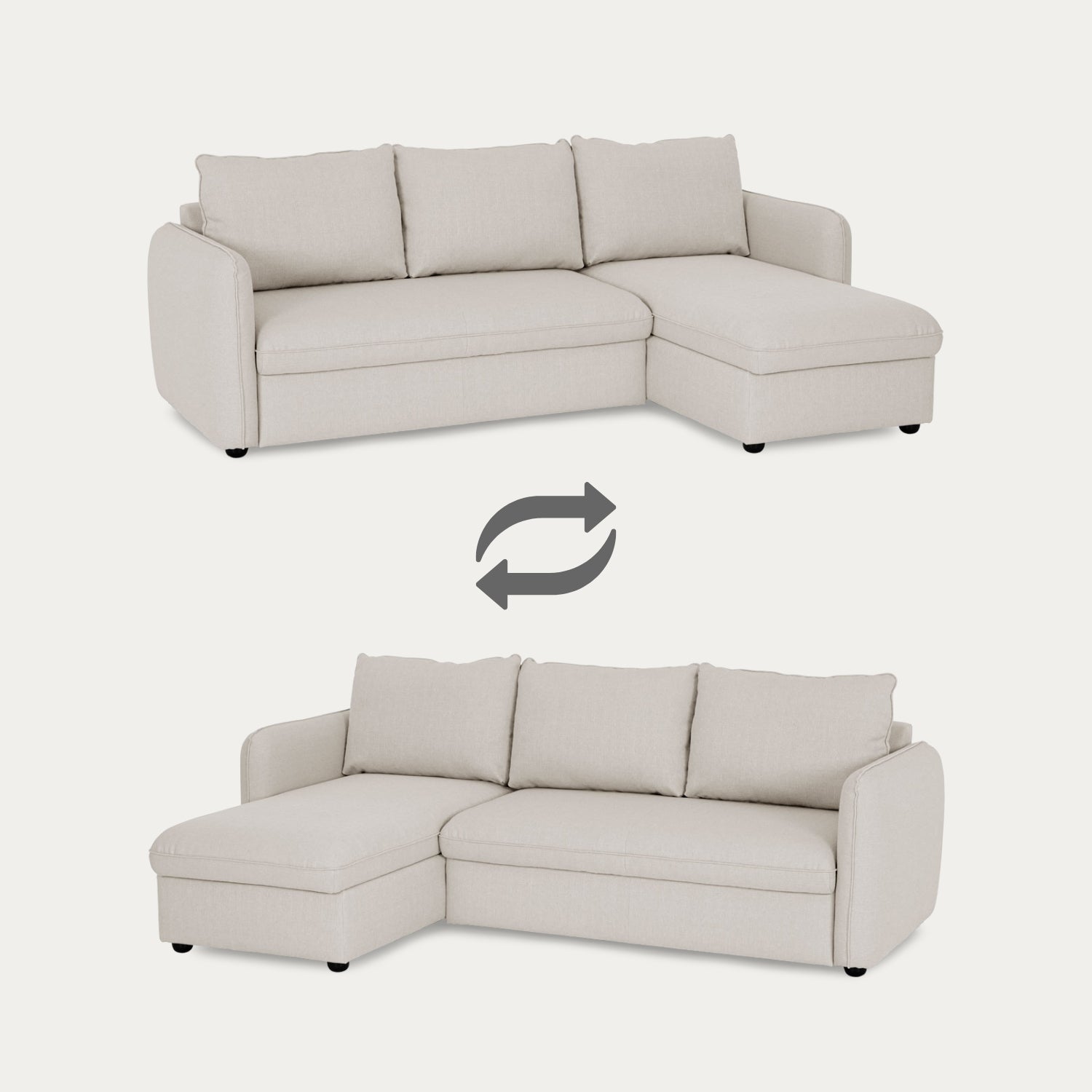 Sofá cama sistema easybed com chaise longue reversível bege VOGUE - Gato Preto