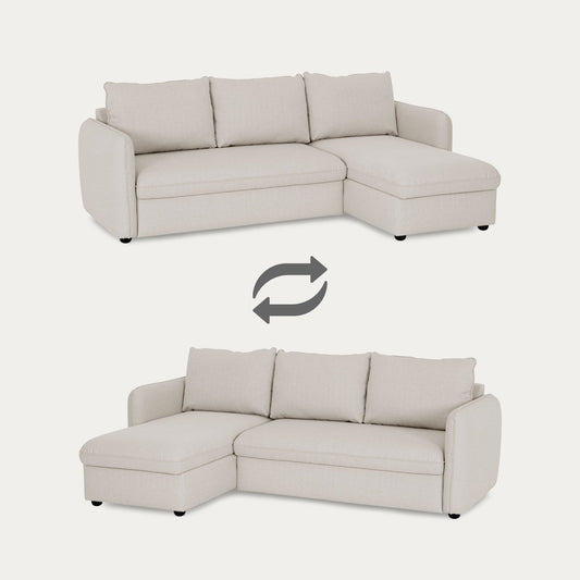 Sofá cama sistema easybed com chaise longue reversível bege VOGUE - Gato Preto