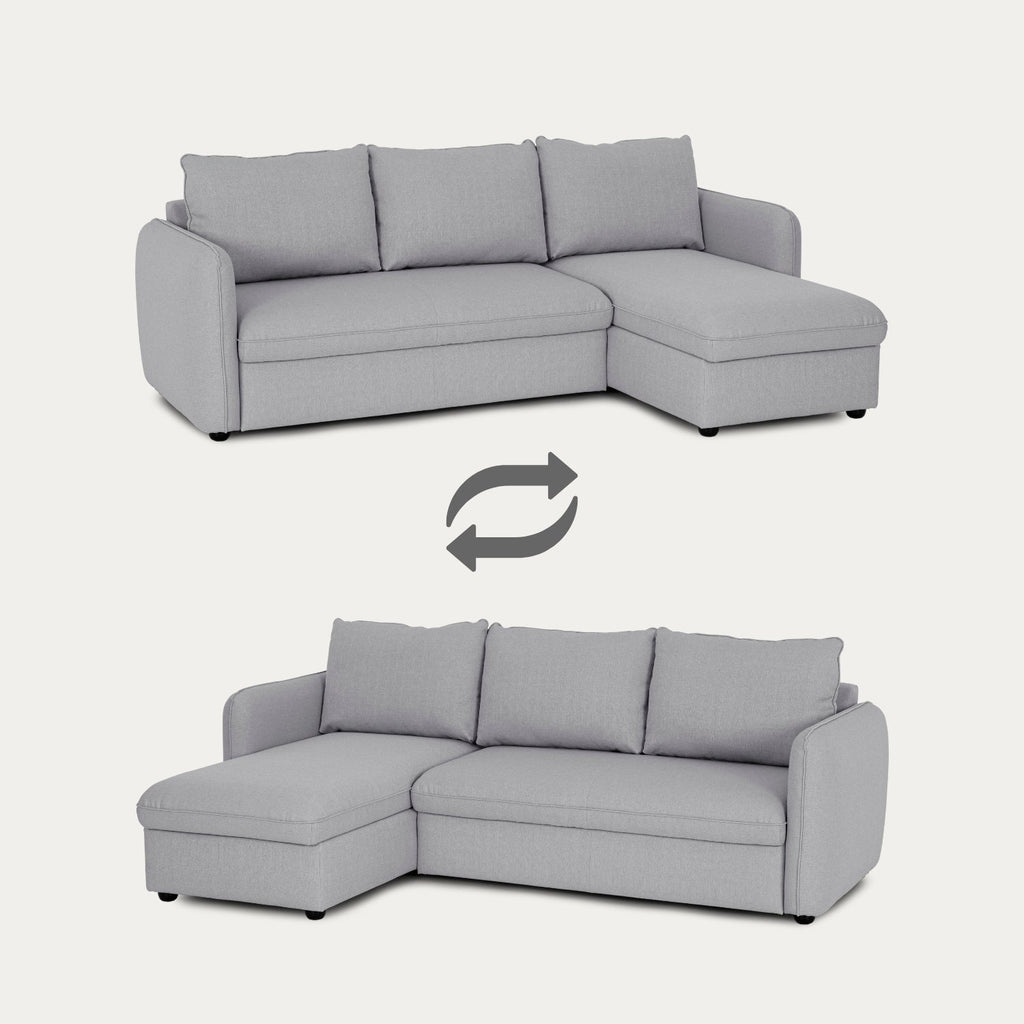 Sofá cama sistema easybed com chaise longue reversível cinza VOGUE - Gato Preto