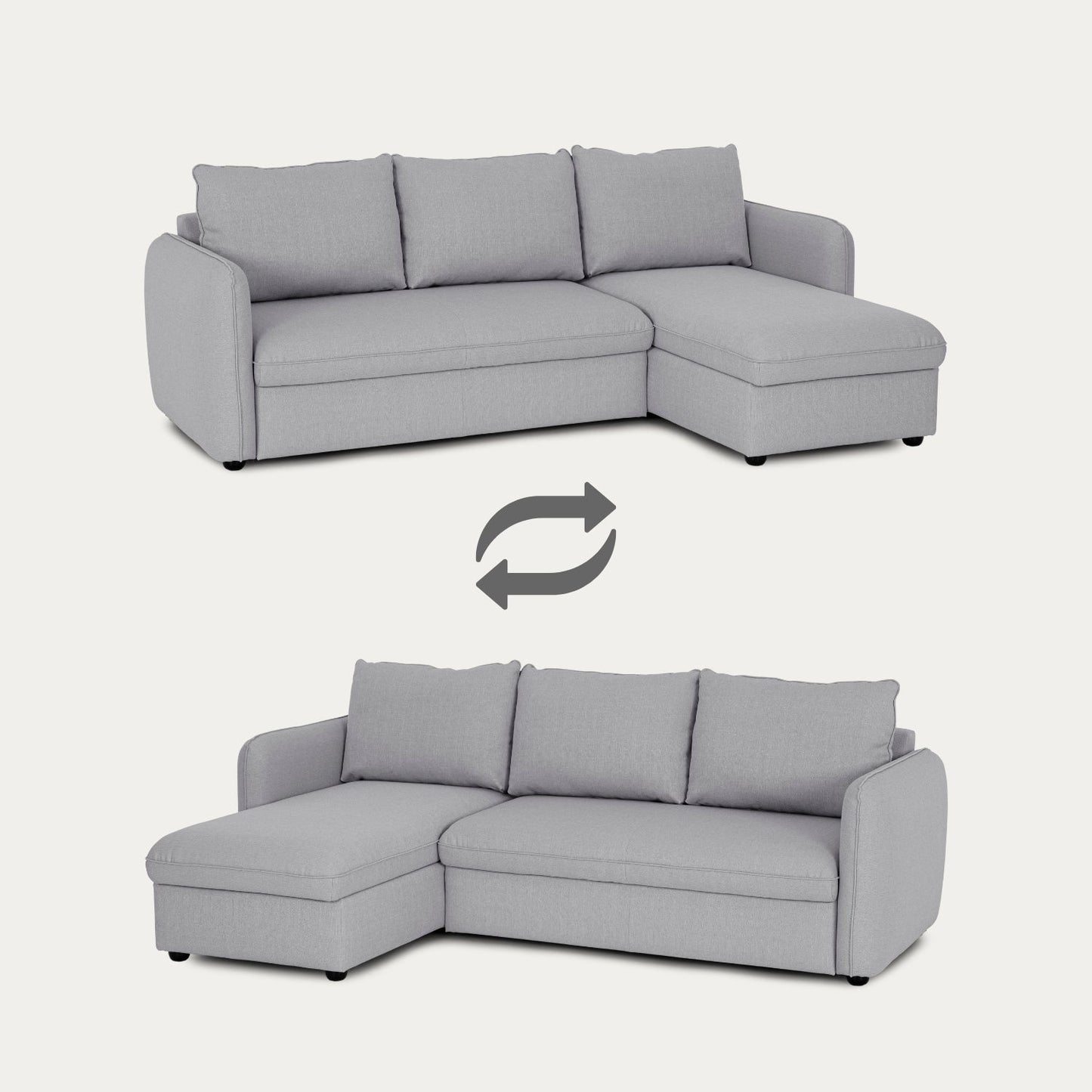 Sofá cama sistema easybed com chaise longue reversível cinza VOGUE - Gato Preto