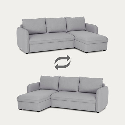 Sofá cama sistema easybed com chaise longue reversível cinza VOGUE - Gato Preto