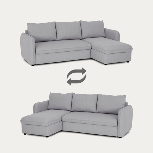 Sofá cama sistema easybed com chaise longue reversível cinza VOGUE - Gato Preto