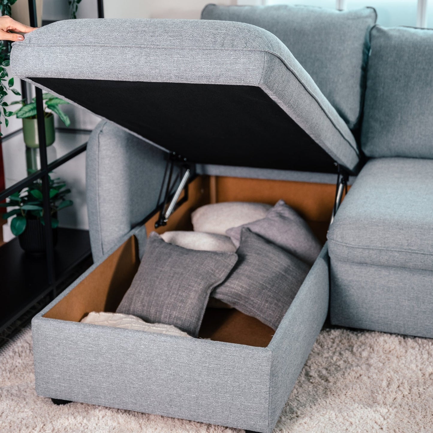 Sofá cama sistema easybed com chaise longue reversível cinza VOGUE - Gato Preto