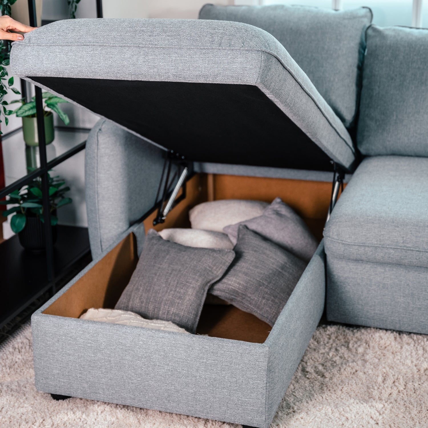 Sofá cama sistema easybed com chaise longue reversível cinza VOGUE - Gato Preto