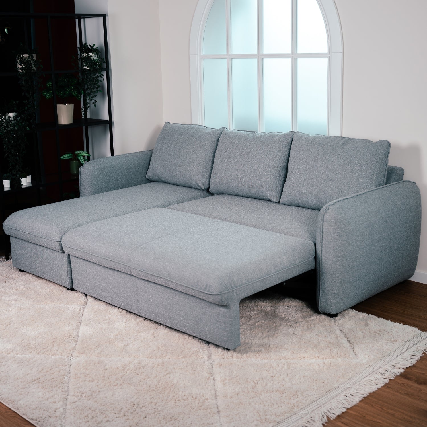 Sofá cama sistema easybed com chaise longue reversível cinza VOGUE - Gato Preto