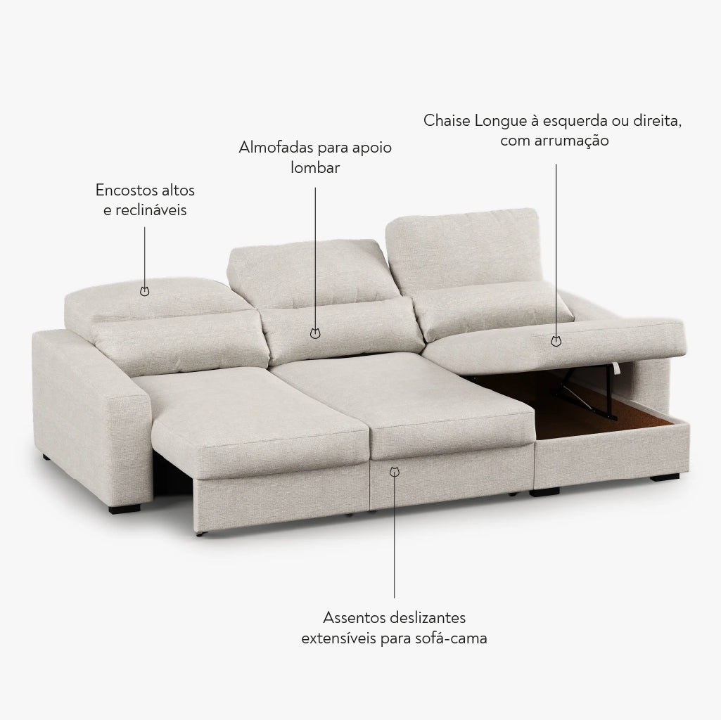 Sofá Chaise Longue com Arrumação KEEN - Gato Preto