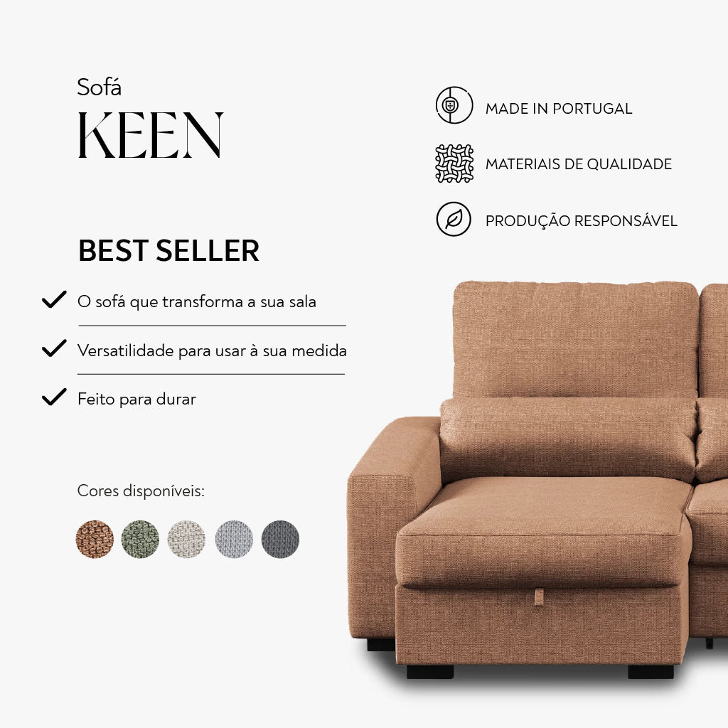 Sofá Chaise Longue com Arrumação KEEN - Gato Preto