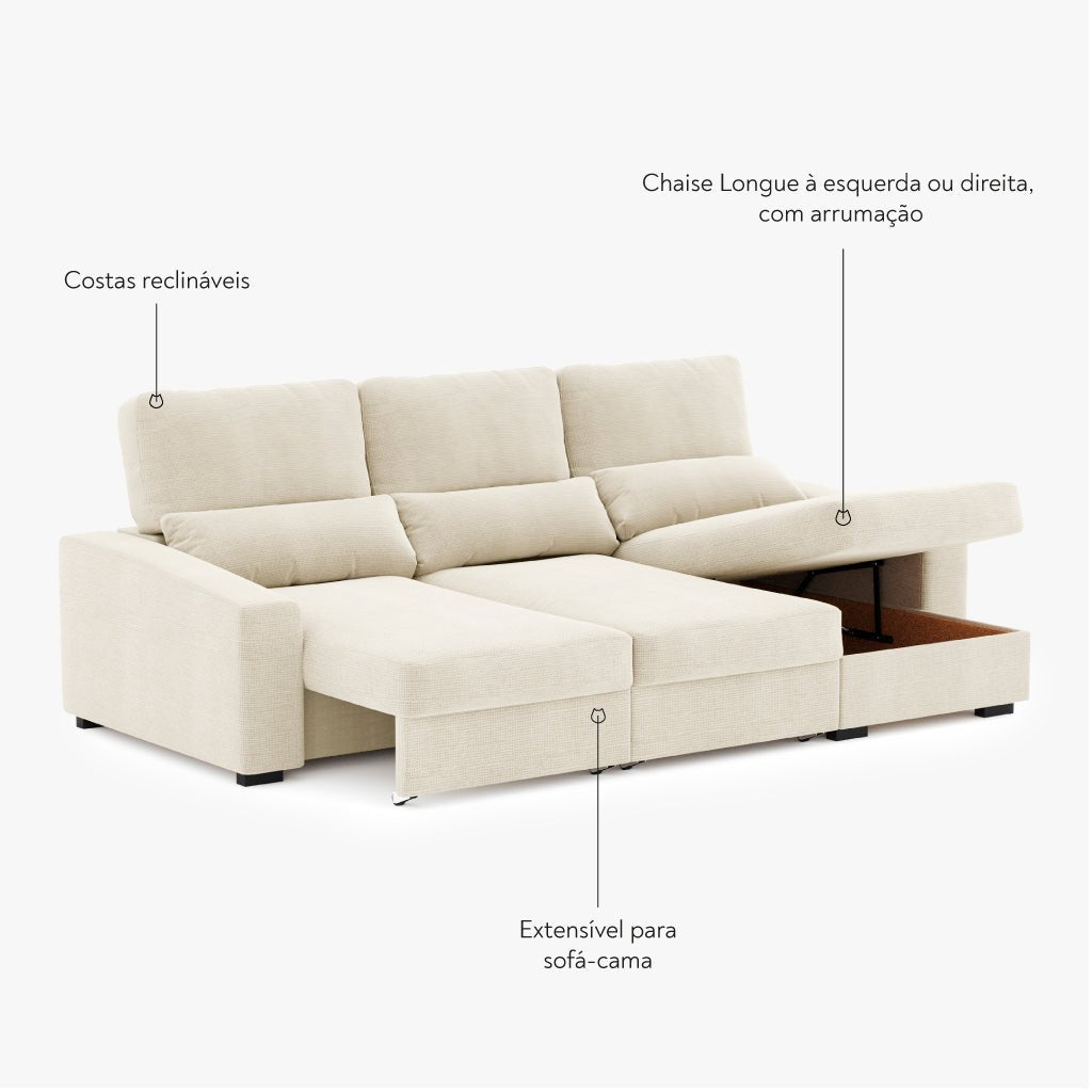 Sofá Chaise Longue com Arrumação KEEN - Gato Preto