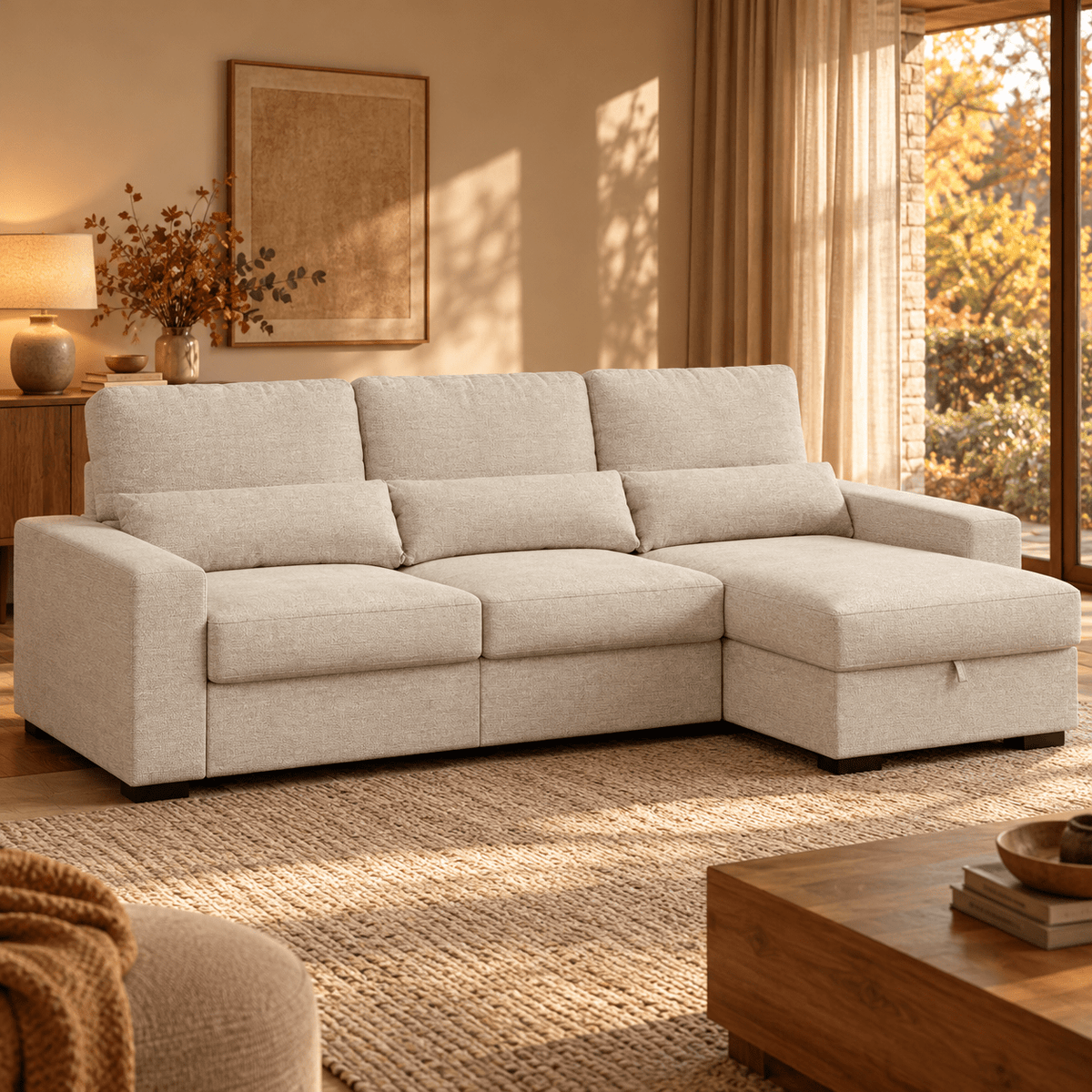 Sofá Chaise Longue com Arrumação KEEN - Gato Preto
