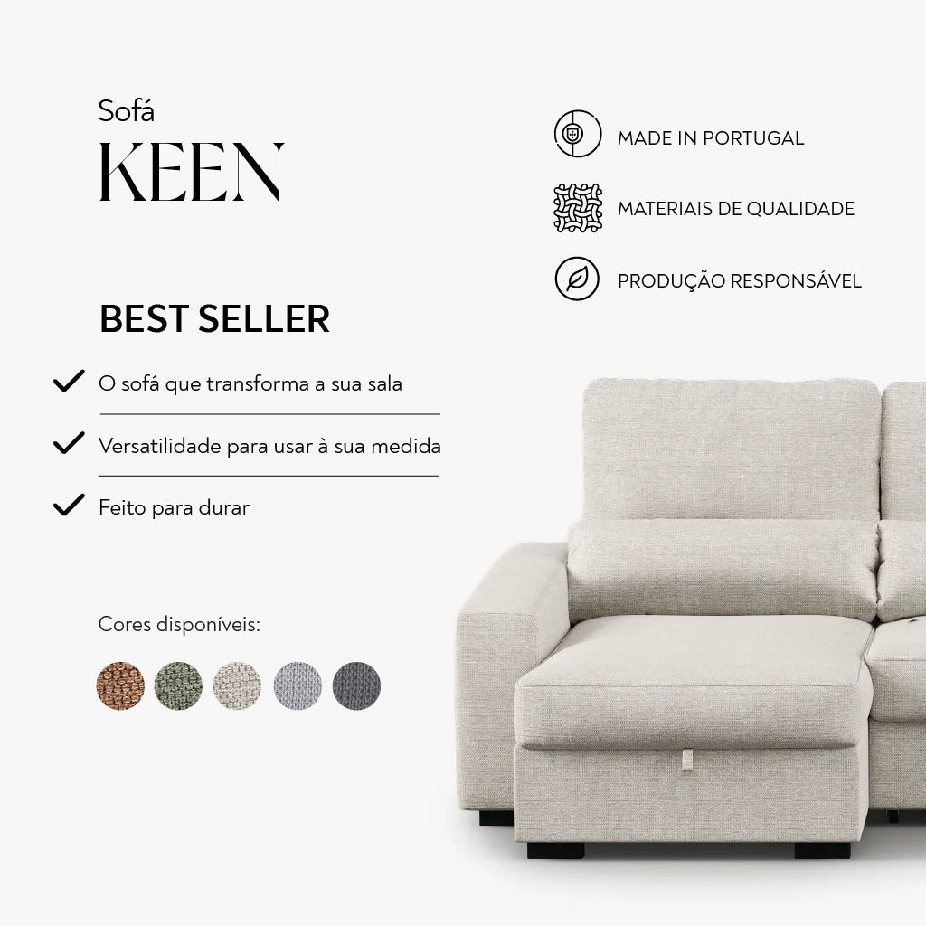 Sofá Chaise Longue com Arrumação KEEN - Gato Preto