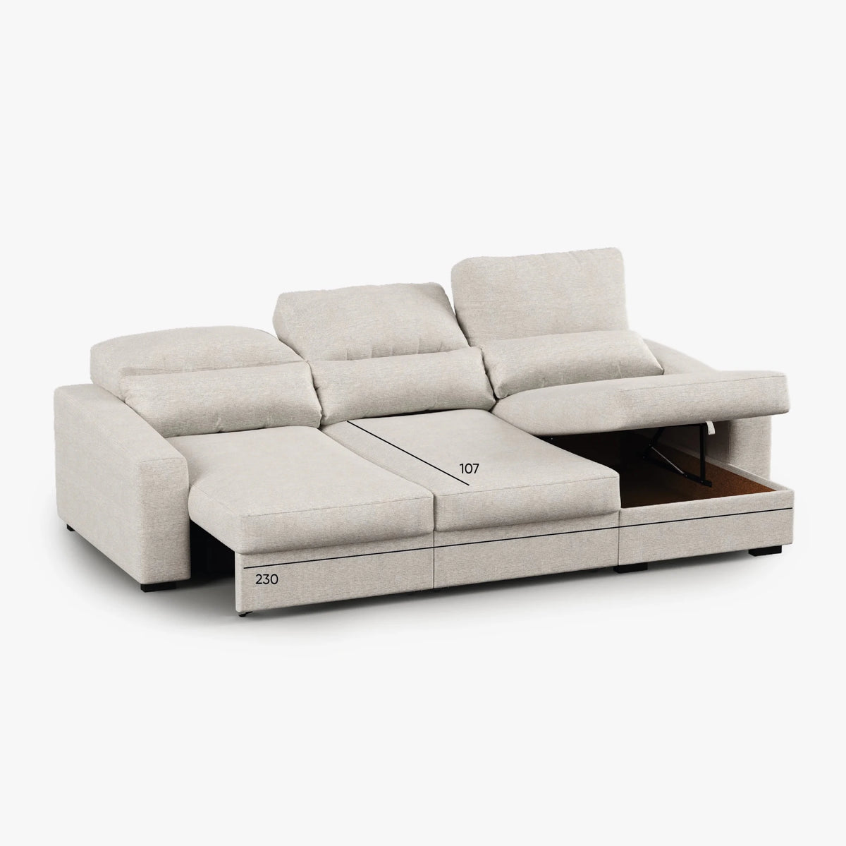 Sofá Chaise Longue com Arrumação KEEN - Gato Preto