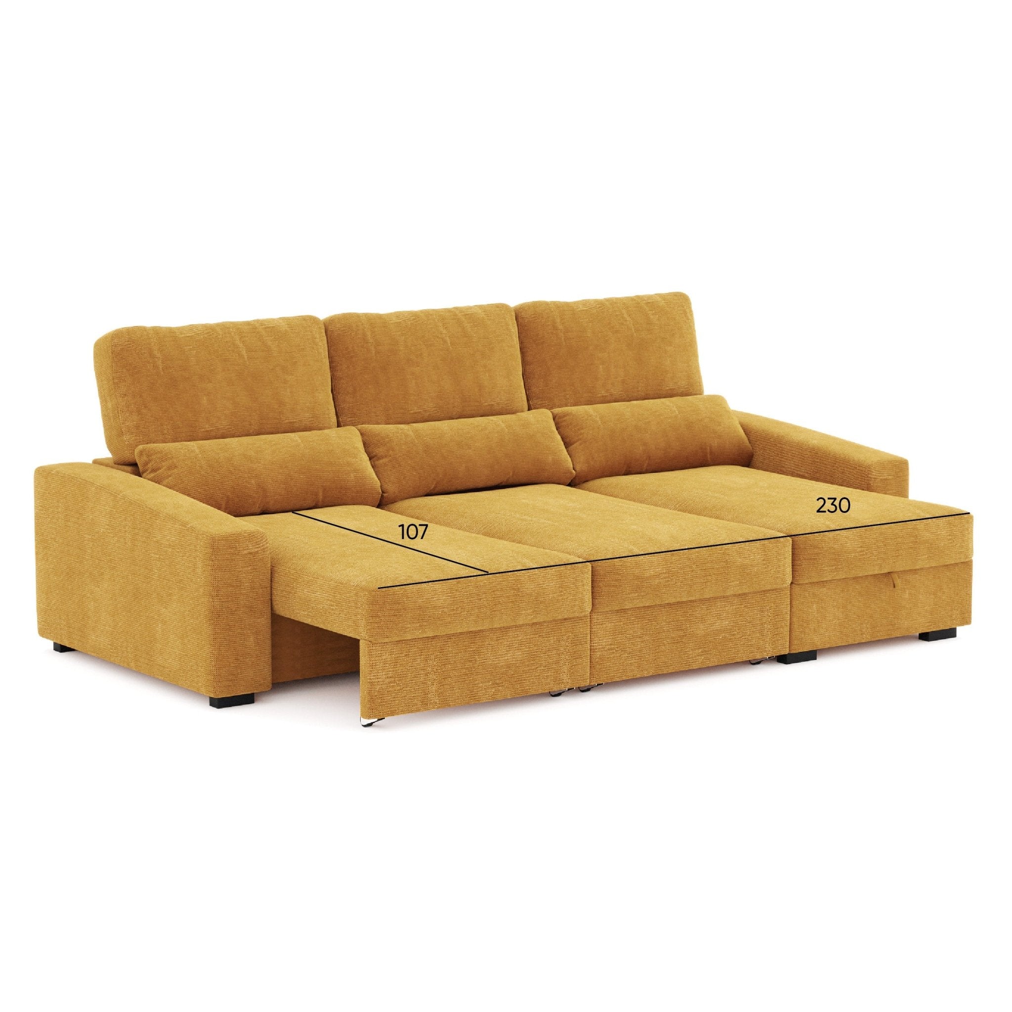 Sofá Chaise Longue com Arrumação KEEN - Gato Preto