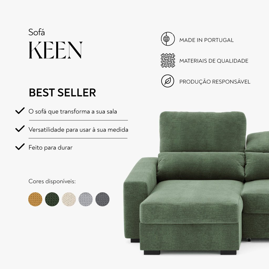 Sofá Chaise Longue com Arrumação KEEN - Gato Preto