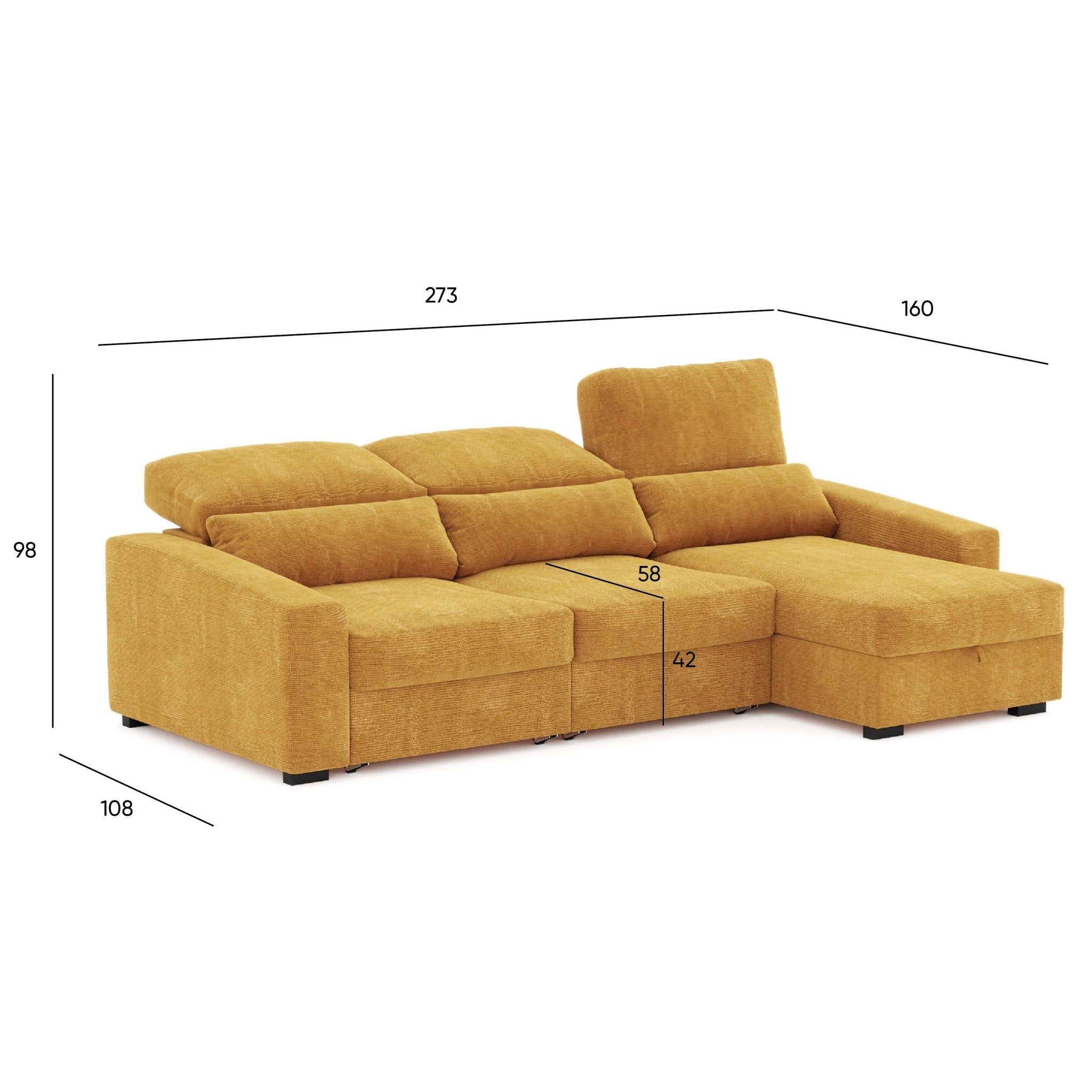 Sofá Chaise Longue com Arrumação KEEN - Gato Preto