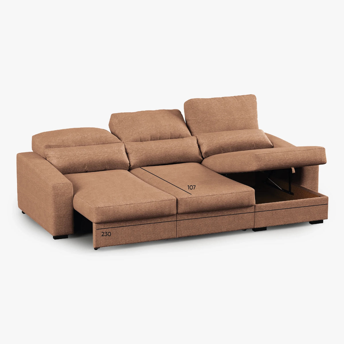 Sofá Chaise Longue com Arrumação KEEN - Gato Preto