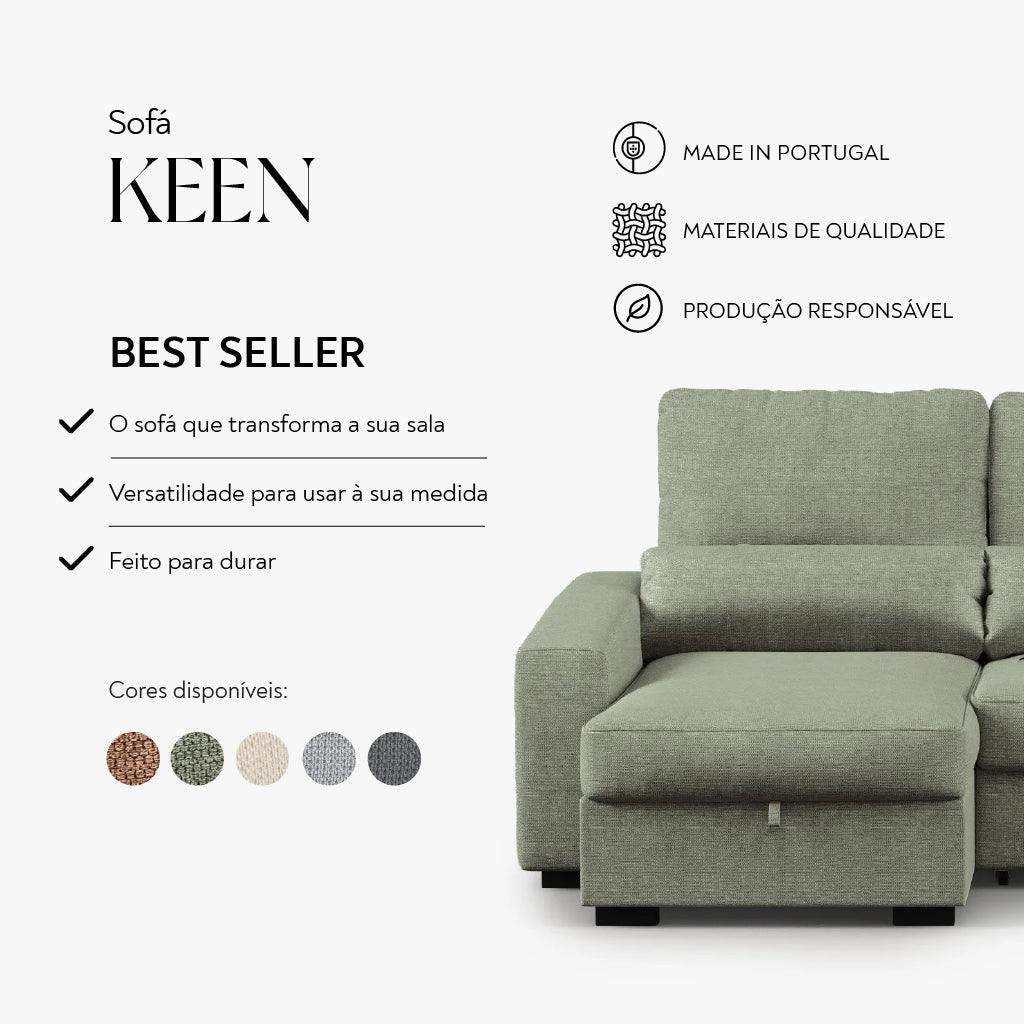 Sofá Chaise Longue com Arrumação KEEN - Gato Preto