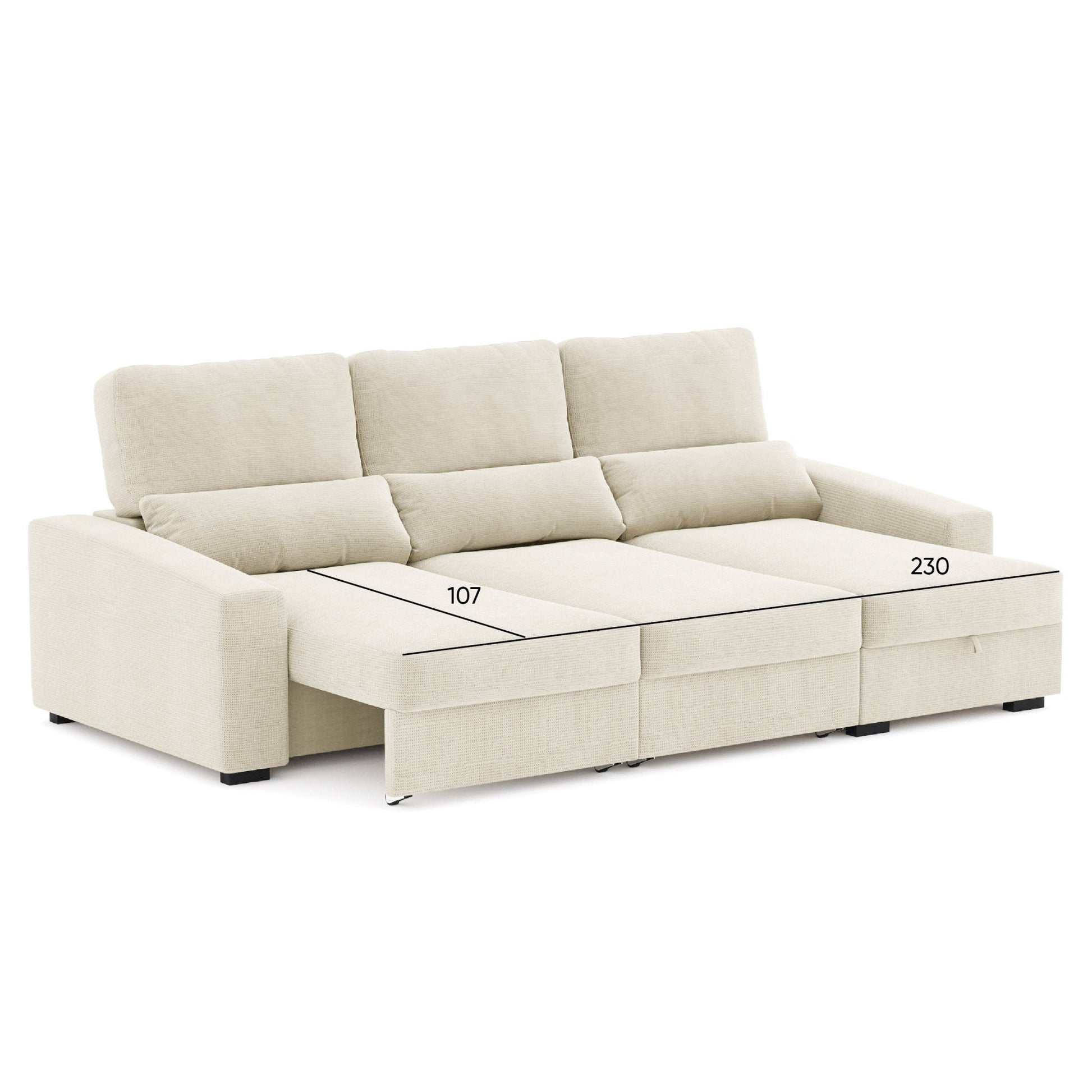 Sofá Chaise Longue com Arrumação KEEN - Gato Preto