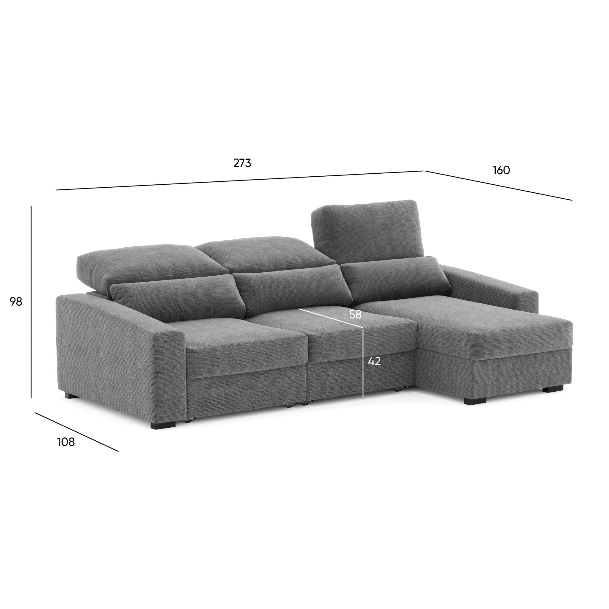 Sofá Chaise Longue com Arrumação KEEN - Gato Preto