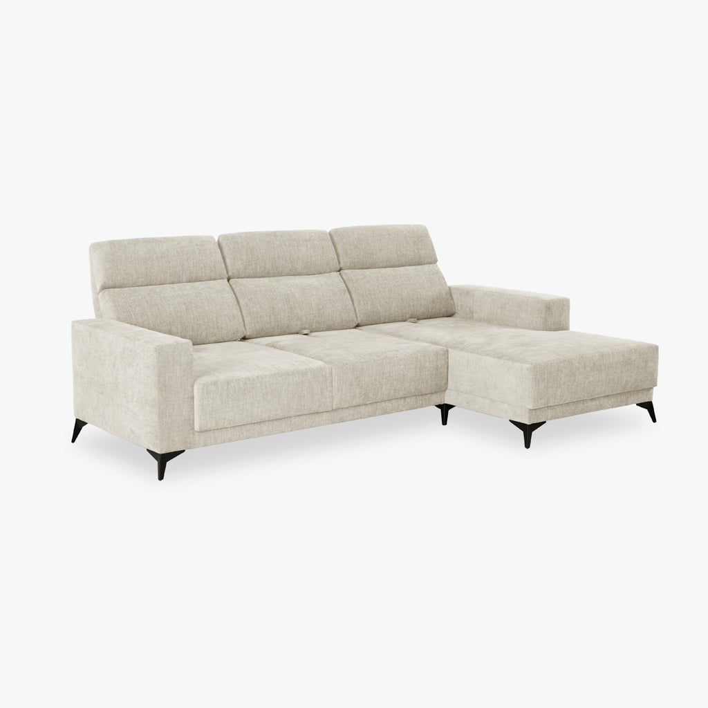 Sofá chaise longue direita bege BARDEM - Gato Preto