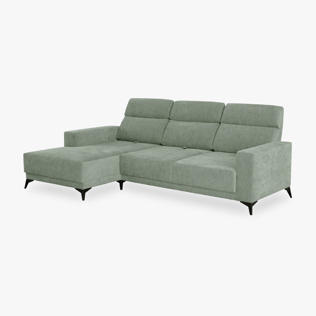 Sofá chaise longue esquerda verde BARDEM - Gato Preto