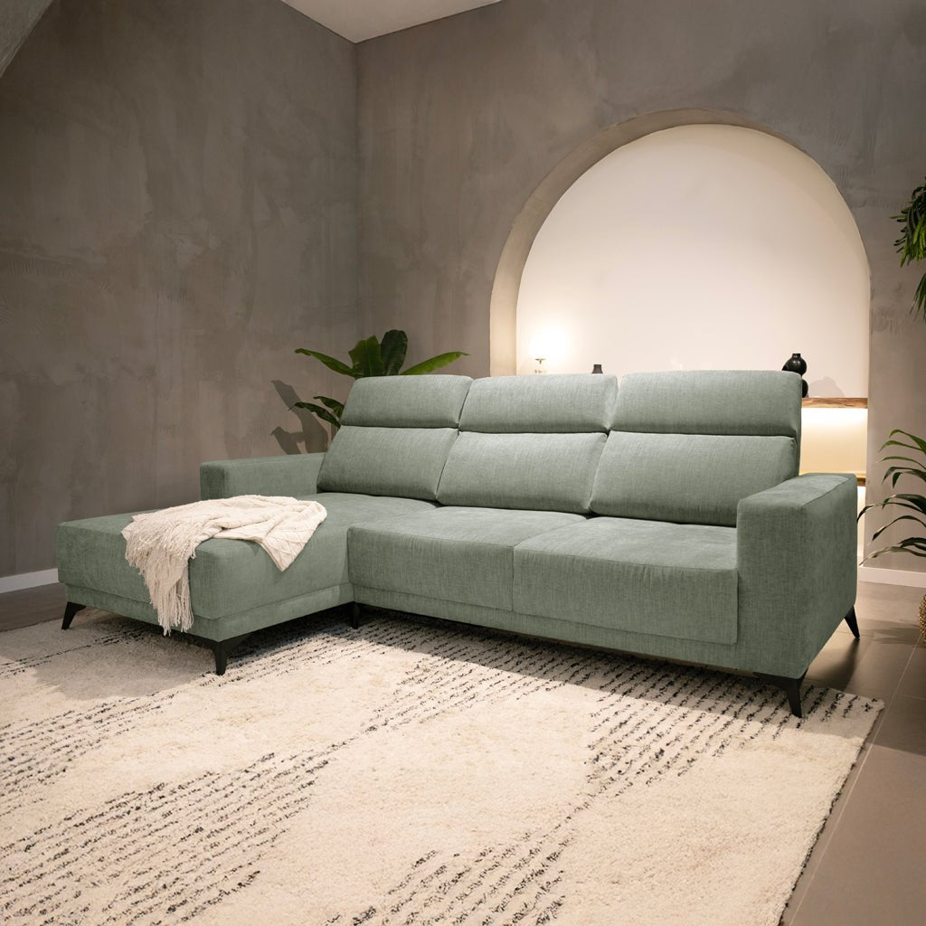 Sofá chaise longue esquerda verde BARDEM - Gato Preto