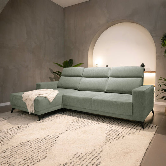 Sofá chaise longue esquerda verde BARDEM - Gato Preto