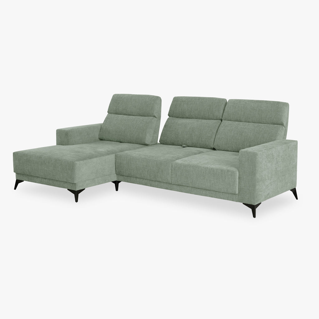 Sofá chaise longue esquerda verde BARDEM - Gato Preto