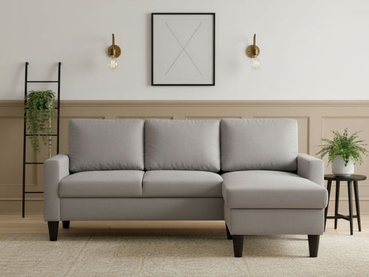 Sofá com chaise longue reversível cinza claro FOX - Gato Preto