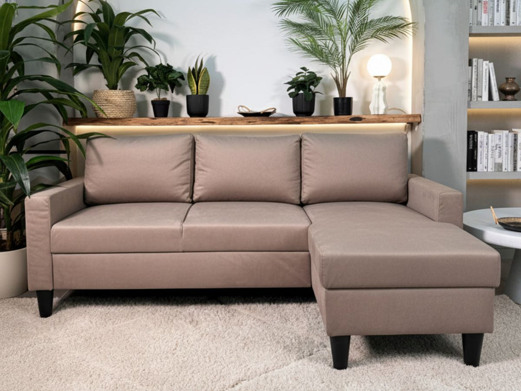 Sofá com chaise longue reversível cinza claro FOX - Gato Preto