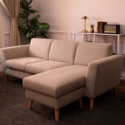 Sofá com chaise longue reversível e pés vintage bege ANGEL - Gato Preto