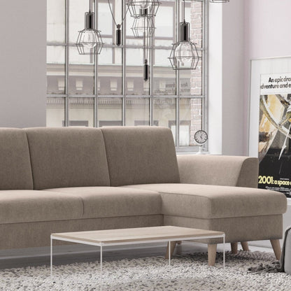 Sofá com chaise longue reversível e pés vintage bege ANGEL - Gato Preto