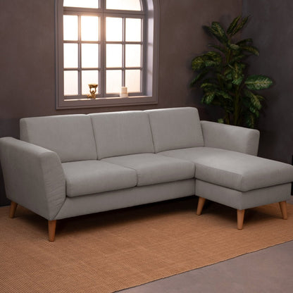 Sofá com chaise longue reversível e pés vintage cinza ANGEL - Gato Preto