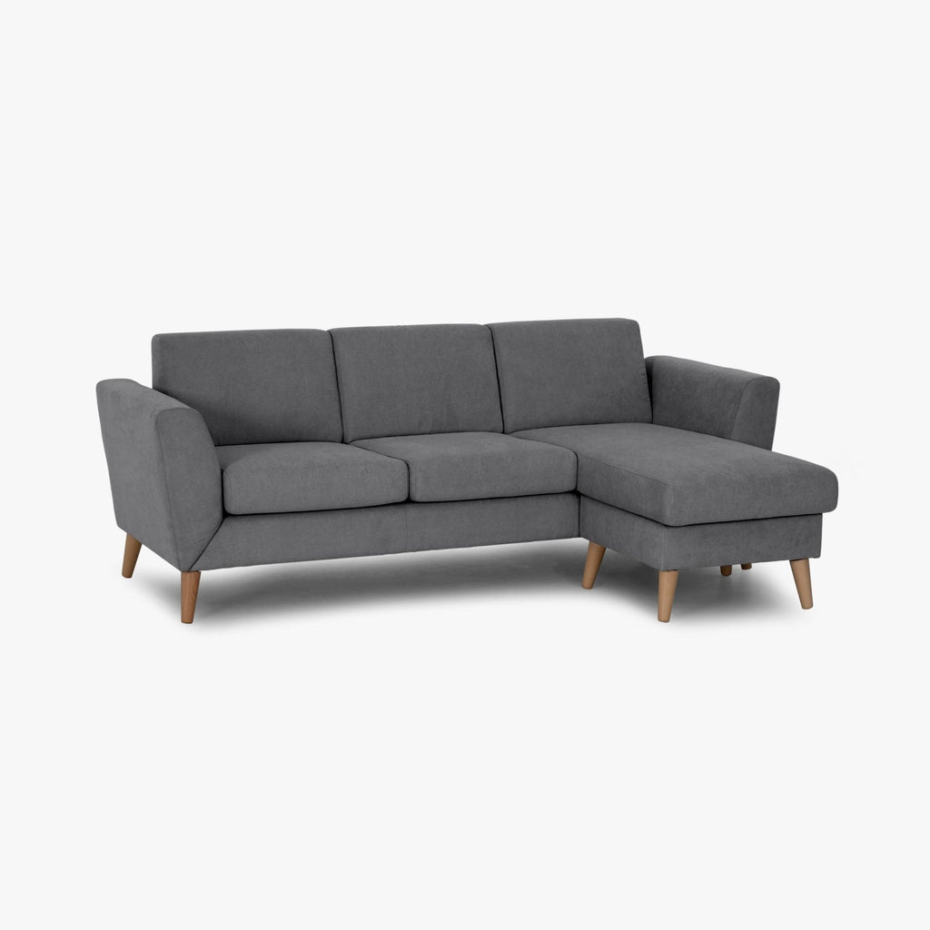 Sofá com chaise longue reversível e pés vintage cinza escuro ANGEL - Gato Preto