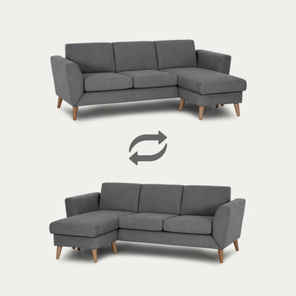 Sofá com chaise longue reversível e pés vintage cinza escuro ANGEL - Gato Preto