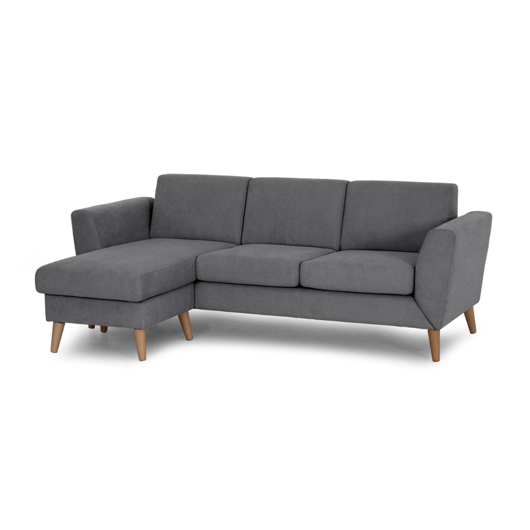 Sofá com chaise longue reversível e pés vintage cinza escuro ANGEL - Gato Preto
