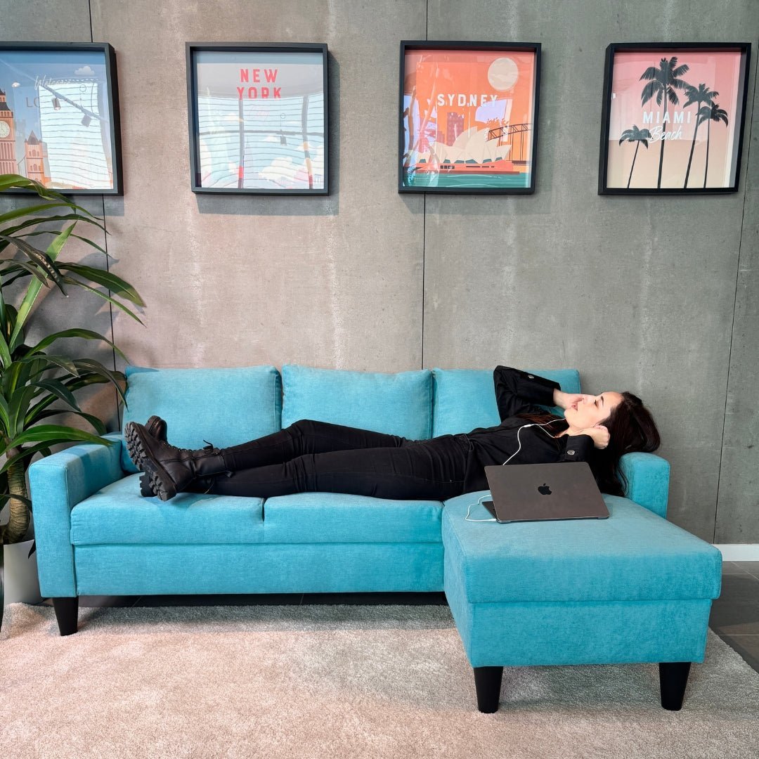 Sofá com chaise longue reversível preto FOX - Gato Preto