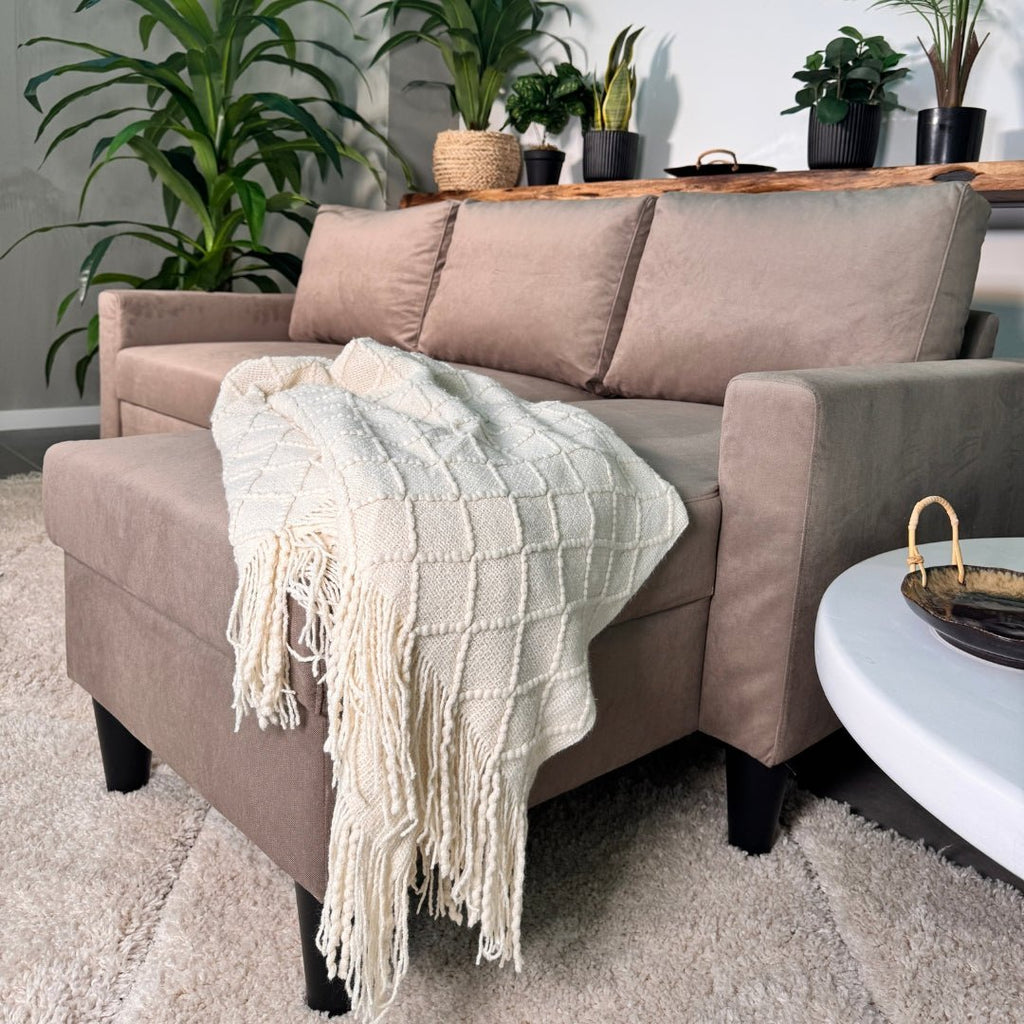 Sofá com chaise longue reversível preto FOX - Gato Preto