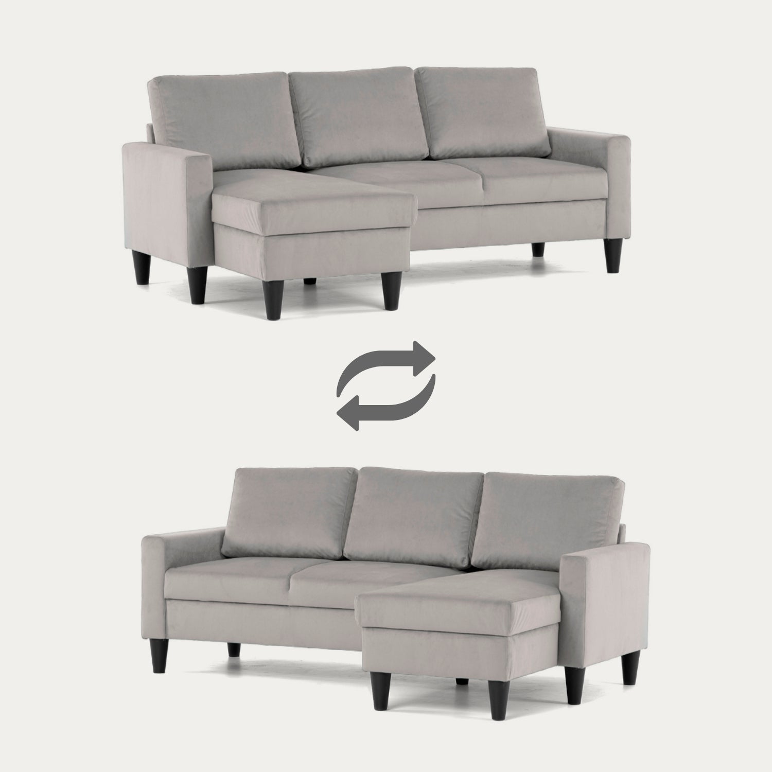 Sofá com chaise longue reversível preto FOX - Gato Preto