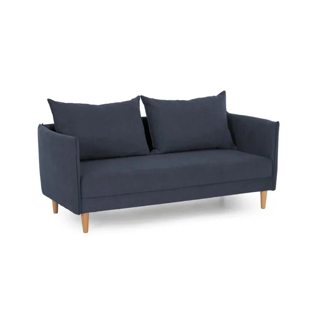 Sofá com pé alto de madeira azul MELANIE - Gato Preto